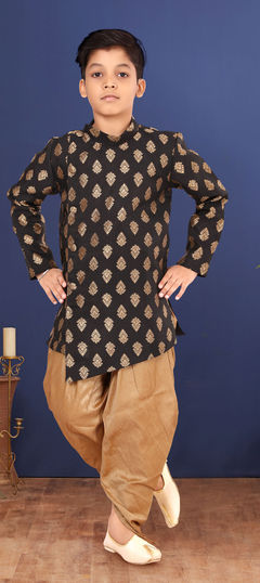 Black and Grey color Boys Indo-Western in Jacquard fabric with Weaving work : 1777316