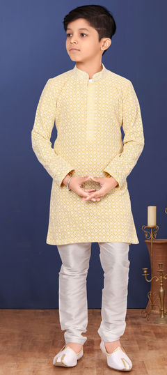 Yellow color Boys Kurta Pyjama in Georgette fabric with Embroidered, Resham, Thread work : 1777332