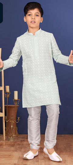 Blue color Boys Kurta Pyjama in Georgette fabric with Embroidered, Resham, Thread work : 1777333