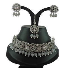 Gold Rodium Polish Black and Grey color Necklace in Metal Alloy studded with CZ Diamond, Pearl