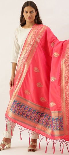 Casual Pink and Majenta color Dupatta in Banarasi Silk fabric with Weaving work : 1777469