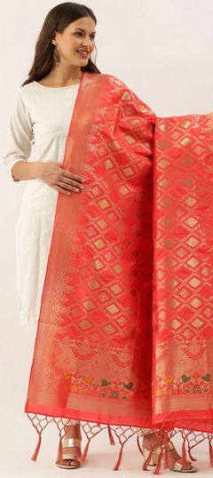 Casual Orange color Dupatta in Banarasi Silk fabric with Weaving work : 1777471