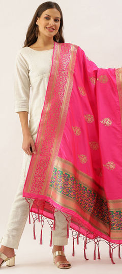 Casual Pink and Majenta color Dupatta in Banarasi Silk fabric with Weaving work : 1777472