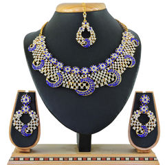 Blue color Necklace in Metal Alloy studded with CZ Diamond & Gold Rodium Polish : 1777809