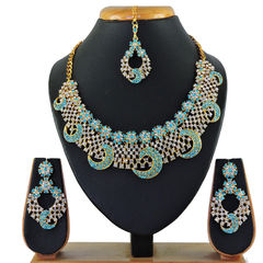 Blue color Necklace in Metal Alloy studded with CZ Diamond & Gold Rodium Polish : 1777810