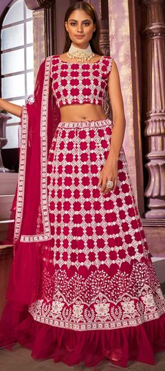 Pink and Majenta color Lehenga in Net fabric with Embroidered, Resham, Sequence, Thread work