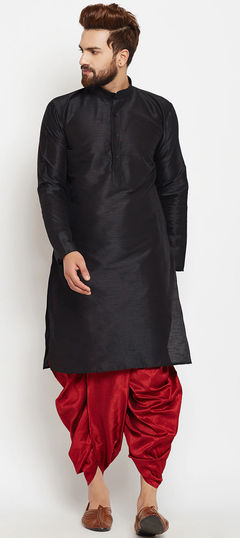 Black and Grey color Dhoti Kurta in Dupion Silk fabric with Thread work