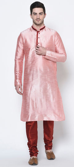 Pink and Majenta color Kurta Pyjamas in Dupion Silk fabric with Thread work