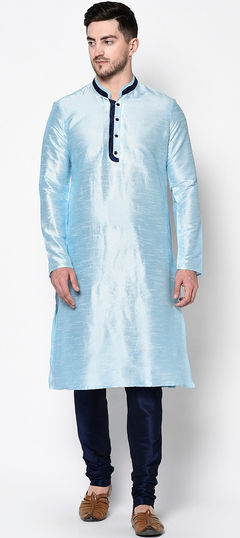 Blue color Kurta Pyjamas in Dupion Silk fabric with Thread work