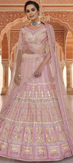 Pink and Majenta color Lehenga in Organza Silk fabric with Gota Patti, Thread work