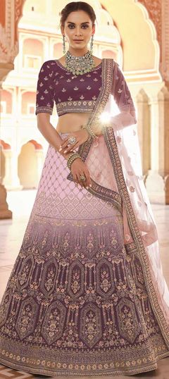 Purple and Violet color Lehenga in Velvet fabric with Stone, Thread, Zircon work