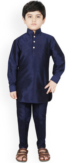 Blue color Boys Kurta Pyjama in Dupion Silk fabric with Thread work : 1778887