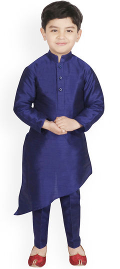 Blue color Boys Kurta Pyjama in Dupion Silk fabric with Thread work : 1778896