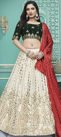 Beige and Brown color Lehenga in Georgette fabric with Embroidered, Gota Patti, Thread work