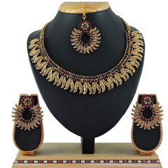 Green, Red and Maroon color Necklace in Metal Alloy studded with CZ Diamond & Gold Rodium Polish : 1779333