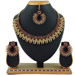 Red and Maroon color Necklace in Metal Alloy studded with CZ Diamond & Gold Rodium Polish : 1779337