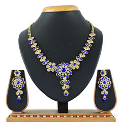 Gold Rodium Polish Blue color Necklace in Metal Alloy studded with CZ Diamond