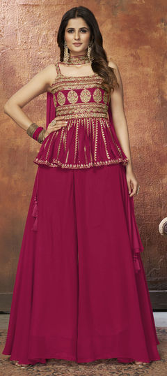 Pink and Majenta color Salwar Kameez in Georgette fabric with Sequence, Thread, Zari work