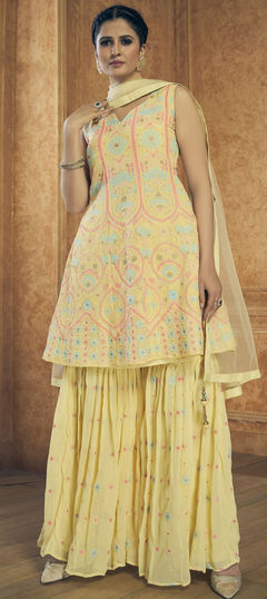 Yellow color Salwar Kameez in Georgette fabric with Resham, Thread, Zari work