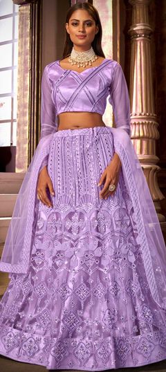 Purple and Violet color Lehenga in Net fabric with Embroidered, Resham, Sequence, Thread work