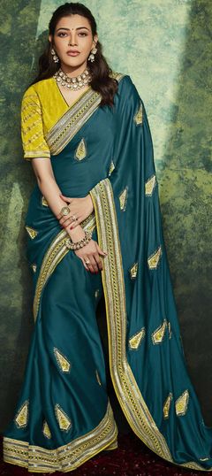 Blue color Saree in Art Silk, Silk fabric with Border work