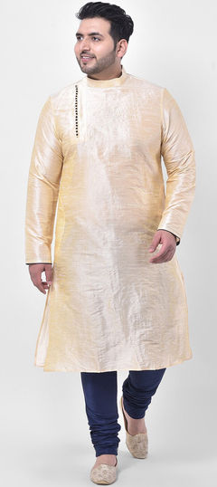 Beige and Brown color Kurta Pyjamas in Dupion Silk fabric with Thread work