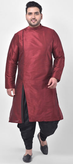 Red and Maroon color Dhoti Kurta in Dupion Silk fabric with Thread work