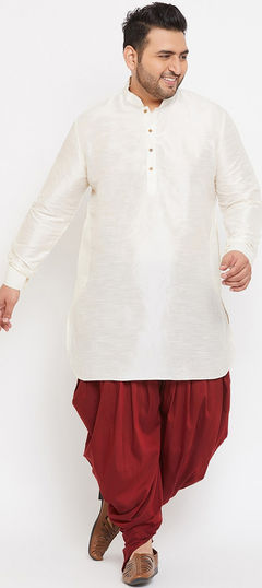 White and Off White color Dhoti Kurta in Dupion Silk, Silk fabric with Thread work