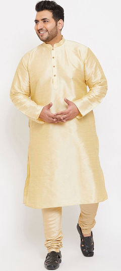 Beige and Brown color Kurta Pyjamas in Dupion Silk fabric with Thread work