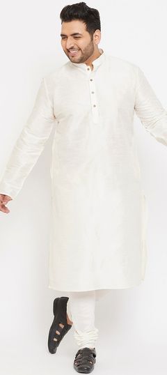 White and Off White color Kurta Pyjamas in Dupion Silk fabric with Thread work