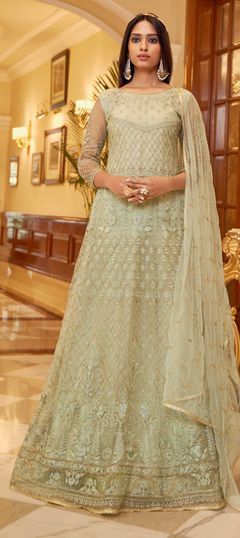Green color Salwar Kameez in Net fabric with Embroidered, Thread work