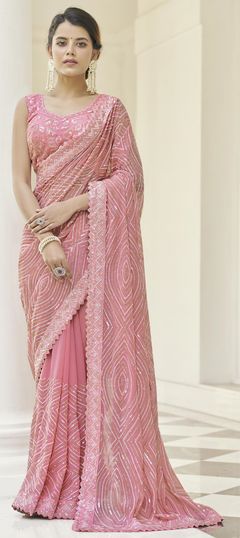 Pink and Majenta color Saree in Georgette fabric with Sequence, Thread, Zari work