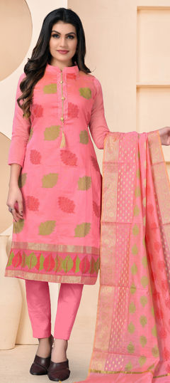 Pink and Majenta color Salwar Kameez in Banarasi Silk fabric with Weaving work