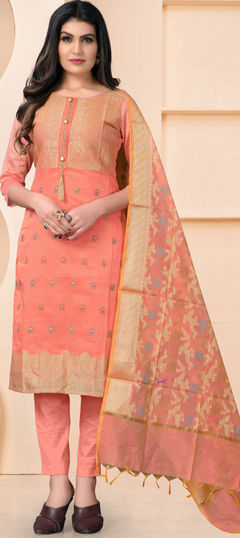 Pink and Majenta color Salwar Kameez in Banarasi Silk fabric with Weaving work