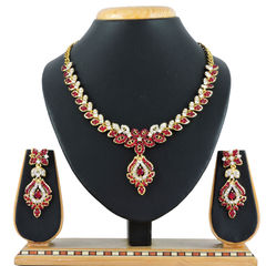 Gold Rodium Polish Red and Maroon color Necklace in Metal Alloy studded with CZ Diamond
