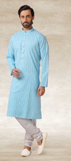 Blue color Kurta Pyjamas in Cotton fabric with Printed work