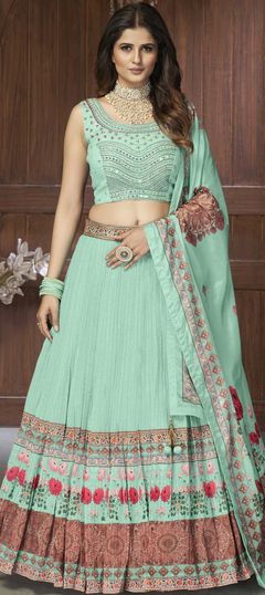Blue color Ready to Wear Lehenga in Chiffon fabric with Cut Dana, Mirror, Sequence work