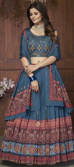 Blue color Ready to Wear Lehenga in Chiffon fabric with Cut Dana, Mirror, Sequence work