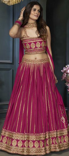 Pink and Majenta color Ready to Wear Lehenga in Georgette fabric with Resham, Sequence, Thread, Zari work
