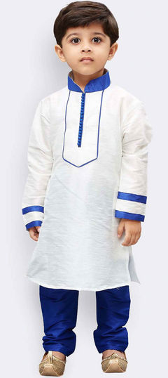 White and Off White color Boys Kurta Pyjama in Art Dupion Silk fabric with Thread work : 1781053