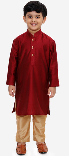 Red and Maroon color Boys Kurta Pyjama in Dupion Silk fabric with Thread work : 1781057