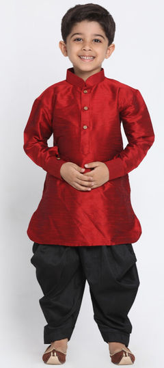 Red and Maroon color Boys Kurta Pyjama in Dupion Silk fabric with Thread work : 1781086