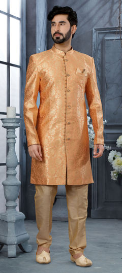 Orange color IndoWestern Dress in Jacquard fabric with Thread, Zari work : 1781576