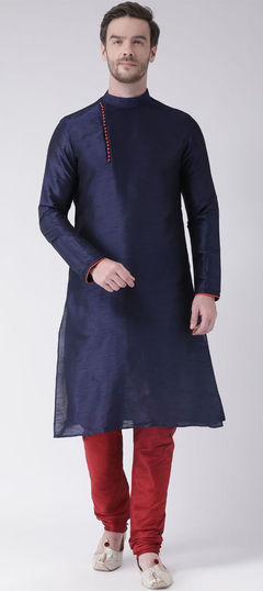 Blue color Kurta Pyjamas in Dupion Silk fabric with Thread work