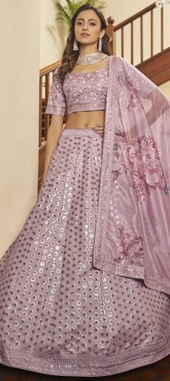 Pink and Majenta color Lehenga in Art Silk fabric with Embroidered, Sequence, Thread work