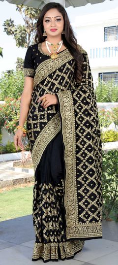 Black and Grey color Saree in Art Silk, Silk fabric with Embroidered, Stone, Thread, Zari work