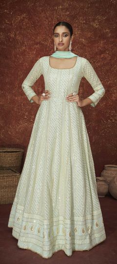 Blue color Salwar Kameez in Georgette fabric with Embroidered, Stone, Thread work