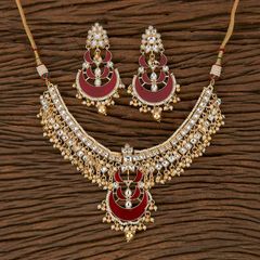 Gold Rodium Polish Multicolor color Necklace in Brass studded with Beads, Cubic Zirconia, Kundan