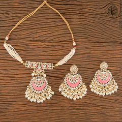 Gold Rodium Polish Multicolor color Necklace in Brass studded with Beads, Cubic Zirconia, Kundan, Pearl