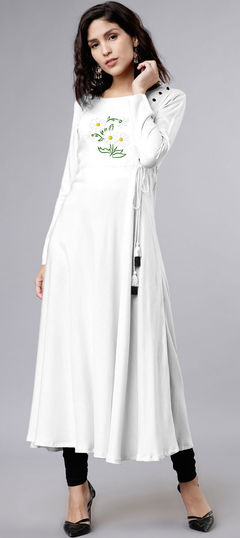 White and Off White color Tunic with Bottom in Rayon fabric with Embroidered work